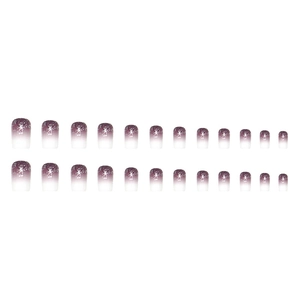 Medium-long square ombre purple press-on nails with glitter accents, 24-piece full set