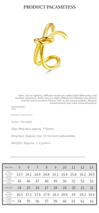 Size guide for S925 sterling silver knot ring showing inner diameters and circumferences
