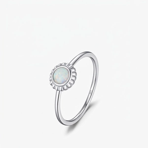 Modian 925 Sterling Silver Sunflower Ring With Round Opal Minimalist Vintage Fashion Finger Ring For Women Jewelry Gift