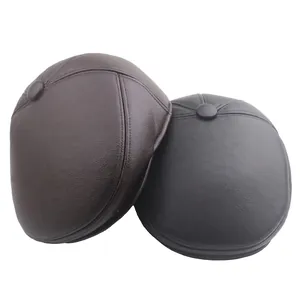 Men Winter PU Leather Flat Cap With Ear Flaps Plush Lined Warm Waterproof Windproof Vintage Beret Hat For Outdoor