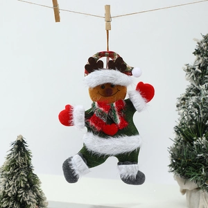 Charming gingerbread plush ornament with green outfit and reindeer hat for Christmas trees