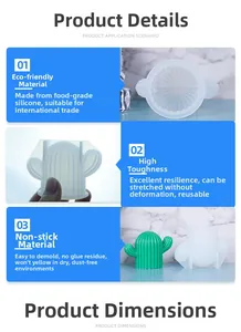 Three-part view of a flexible cactus silicone mold for candles and soaps with clear details