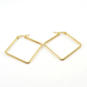 Polished gold square hoop earrings in minimalist geometric style with snap closure