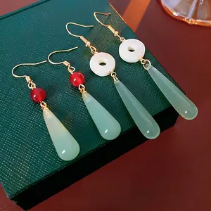 Neo Traditional Water Drop Dangle Earrings Alloy Resin Shell Fritillaria Round Bead Elegant Vintage Jewelry For Women