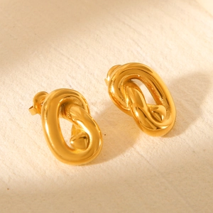 Polished 18k gold plated stainless steel twisted oval hoop earrings for women