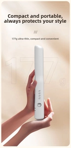 Detail view of the 177g lightweight hair straightener with 4-level temperature indicator
