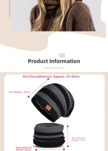 Detailed sizing chart for knitted winter hat and neck warmer set with fleece lining