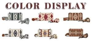 Six different bohemian pattern canvas crossbody wallets with detachable straps on display