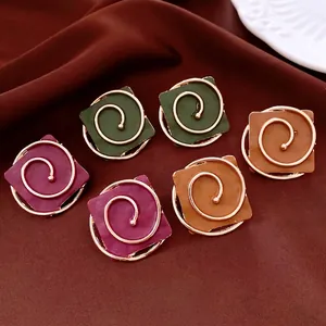 Vintage Square Geometric Alloy Stud Earrings With Spiral Pattern For Women 925 Sterling Silver Earring Post