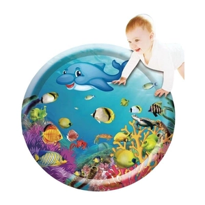 Tapis d'éveil aquatique rond bleu avec animaux marins et bordure gonflable