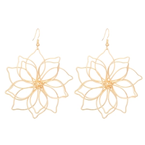 Vintage oversized hollow metal flower drop earrings in gold finish for women