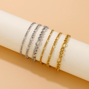 Titanium steel chain necklaces and bracelets set in gold and silver finishes