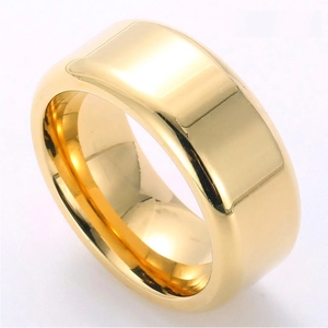 Minimalist wide gold plated stainless steel ring with high polished mirror finish
