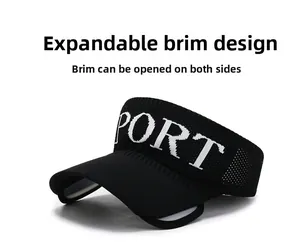 Detail of black sports sun visor featuring adjustable telescopic brim for extra sun protection