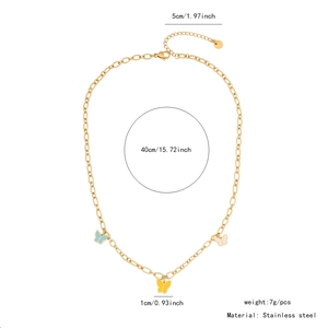 Detailed size map of stainless steel gold chain necklace with three enamel butterflies