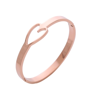 Elegant 18K rose gold plated stainless steel open bangle with hollow heart design