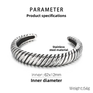 Detailed parameter view of retro stainless steel dragon scale bracelet with black oxidation