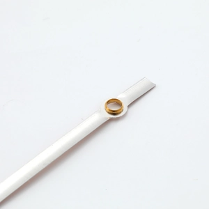 Slim aluminum quartz clock hands set with central brass sleeve for precision assembly