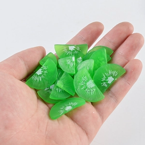 Green semi-translucent PVC kiwi slice miniature for DIY craft and food model decoration
