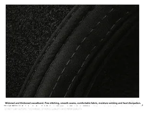 Detailed macro view of the black sweatband inside a winter woolen flat top hat
