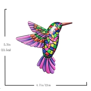 Colorful metal hummingbird wall decor with mosaic pattern, 13.5x12cm garden art piece