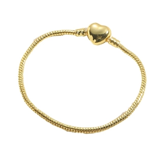 Golden snake chain bracelet featuring a heart-shaped OT clasp closure for women