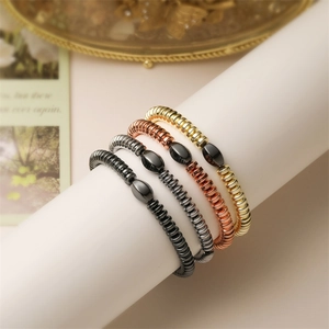 Magnetic Hematite Beaded Bracelet For Men Women Minimalist Punk Elastic Natural Stone Jewelry Metal Spacer Beads