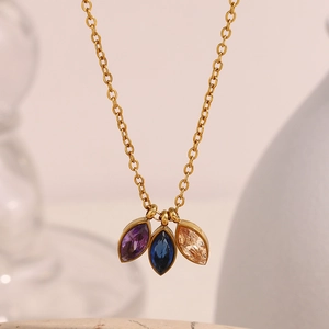 Colorful Marquise Zirconia Pendant Necklace 18K Gold Plated Stainless Steel Elegant Geometric Fashion Jewelry For Women