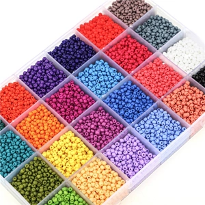 24-grid set of 3mm colorful glass seed beads in a clear storage box for DIY jewelry making