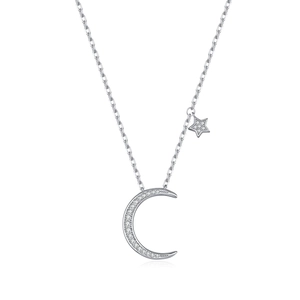 Sparkling S925 sterling silver crescent moon and star pendant necklace for women