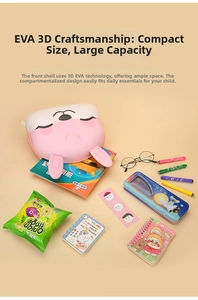 Pink 3D bunny EVA hardshell pencil case with cute ears and spacious inner storage
