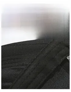 Detail of widened sweatband and breathable mesh fabric on black quick-dry cap