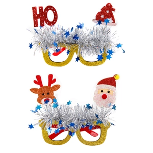 Set di occhiali natalizi festivi con decorazioni di renna e Babbo Natale glitterate