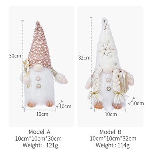 Detailed size specifications for lighted Christmas plush gnomes with long beard ornaments