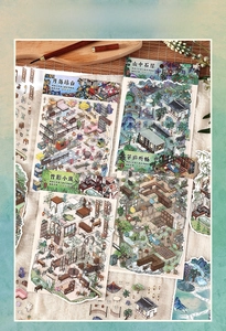Detailed 2.5D architectural stickers for scrapbooking featuring cozy interior scenes