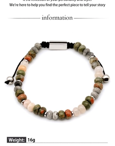 Detail of natural green stone bead bracelet with magnetic clasp and woven cord
