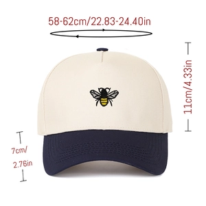 Size guide for embroidered bee trucker hat showing dimensions 58-62cm circumference