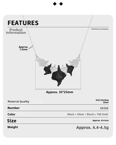Macro detail of S925 sterling silver irregular leaf necklace with size and weight specs
