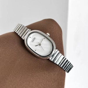 Elegant Women Quartz Watch Oval Mother Of Artificial Pearl Dial Metal Stretch Band Minimalist Waterproof Fashion Wristwatch For Lady