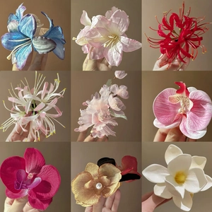 Flower Hair Clips With Acrylic Fabric Petals And Imitation Artificial Pearls Retro Chinese Style Floral Duckbill Clip Hairpin Women