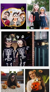 Detailed view of Halloween party prop set with pumpkin headbands and funny glasses