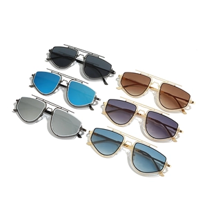Unisex polygonal metal frame sunglasses in six colors with stylish top bar design