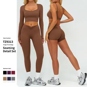 Completo da Yoga Donna Leggings Arricciati a Vita Alta e Reggiseno Sportivo Top e Bottom per Fitness Corsa Palestra