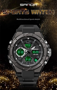 Dettaglio dell'orologio sportivo SANDA doppio display impermeabile 50m con retroilluminazione