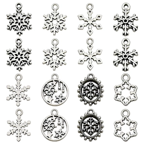 Snowflake Charms Pendants Alloy Antique Silver For DIY Jewelry Making Christmas Winter Theme Hollow Out Festive