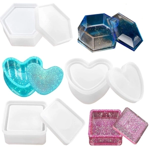 Silicone molds set for hexagonal, heart and square resin storage boxes with lids