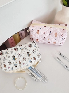 Quilted large capacity pencil case with cute bear and dog patterns for students
