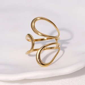 Minimalist 18k gold plated stainless steel open ring with abstract geometric design