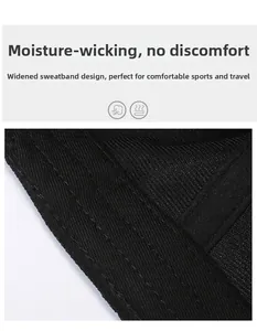 Close-up of a wide sweatband with precise double stitching on a black baseball cap