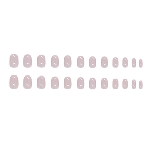 Short oval press-on nails in creamy mauve pink, 24 pieces set on white background